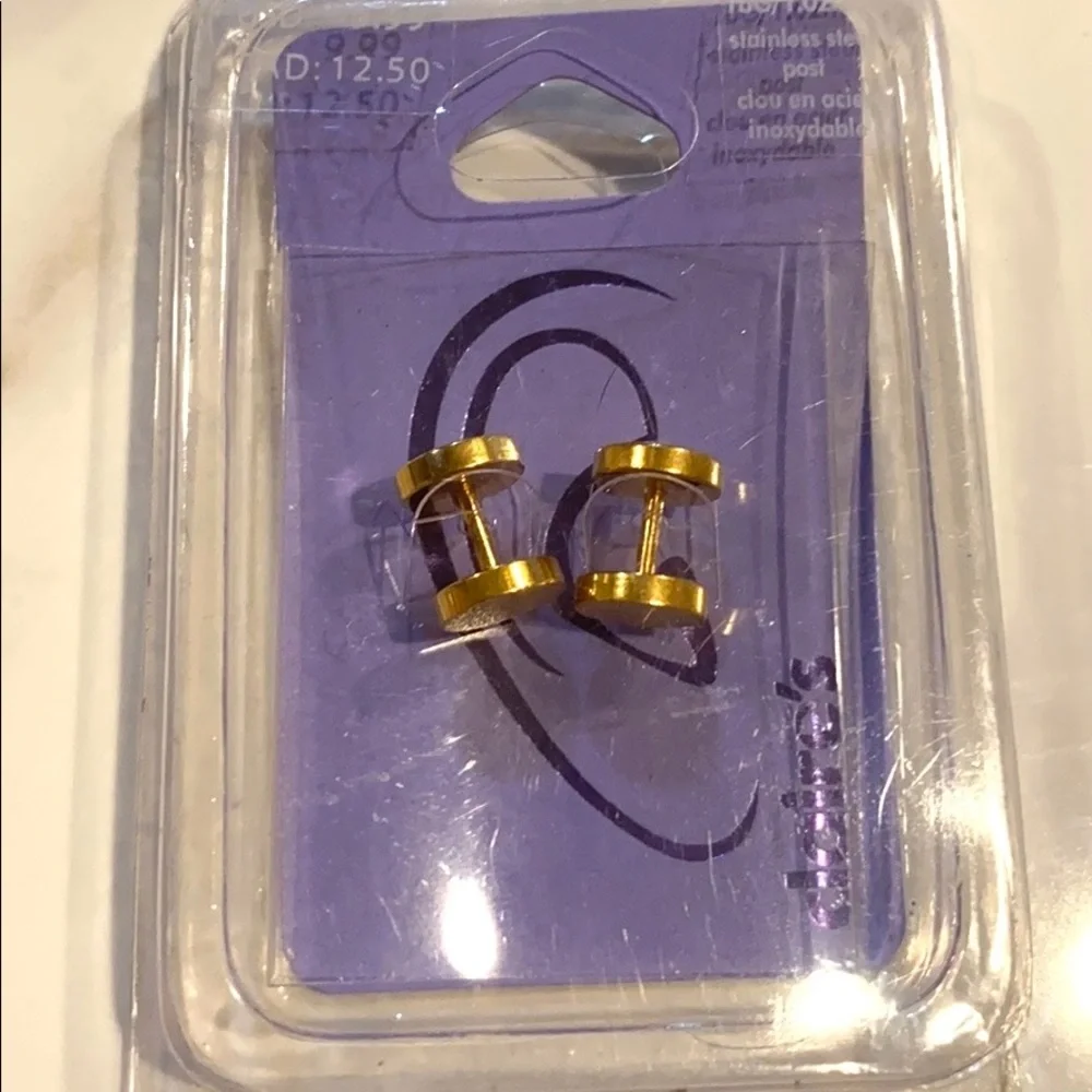 Claire’s‎ 18G Gold Textured Faux Ear Plugs, NIB